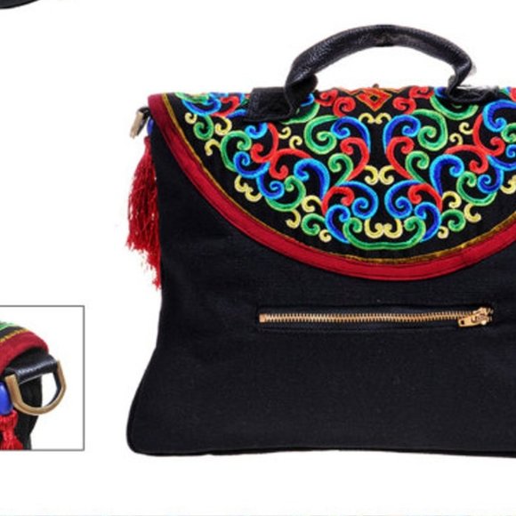 NWT Handmade Embroidered Tassel Purse Handbag - Picture 3 of 6